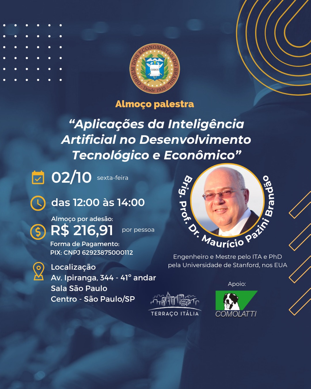 Almoço Palestra: Aplicações da Inteligência Artificial no Desenvolvimento Tecnológico e Econômico